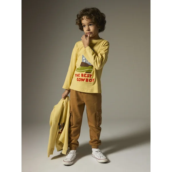 T-shirt jaune pale manches longues animation cowboy - Soins Bébé Naturels & Produits Maman Après Naissance