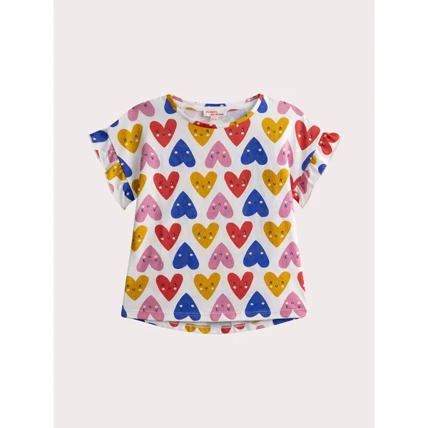 T-shirt manches courtes imprimé cœurs multicolores - Soins Bébé Naturels & Produits Maman Après Naissance