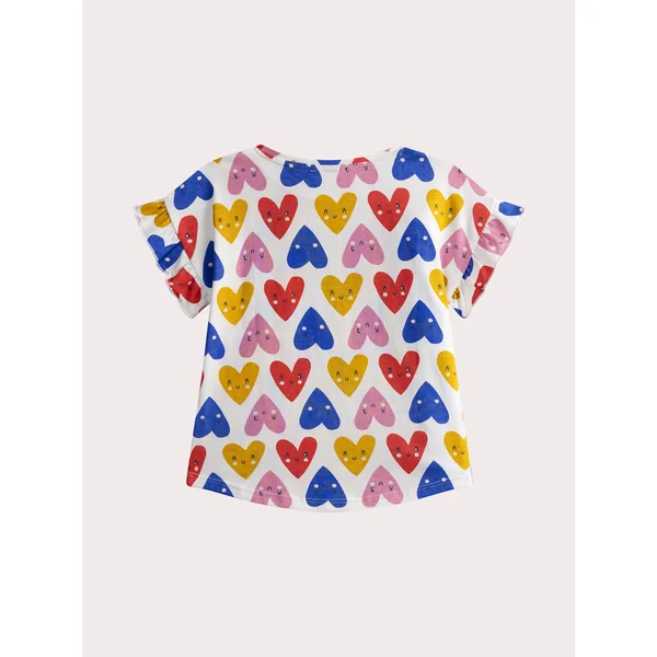 T-shirt manches courtes imprimé cœurs multicolores - Soins Bébé Naturels & Produits Maman Après Naissance