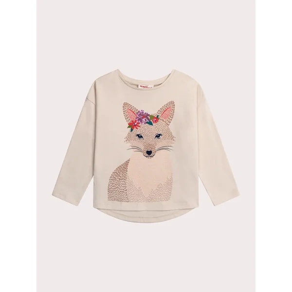T-shirt manches longues écru avec animation renard à sequins - Soins Bébé Naturels & Produits Maman Après Naissance
