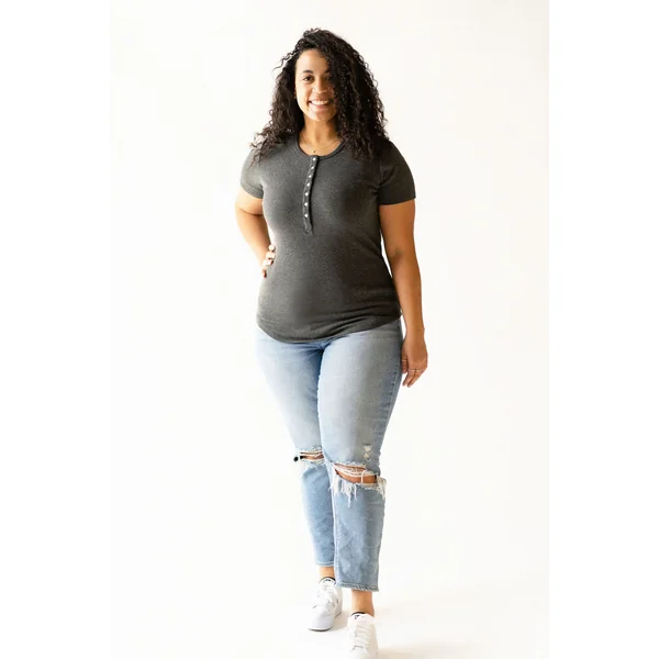 T-shirt TALIA à boutons - gris foncé