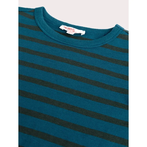 T-shirt turquoise foncé avec rayures vertes pour garçon - Soins Bébé Naturels & Produits Maman Après Naissance