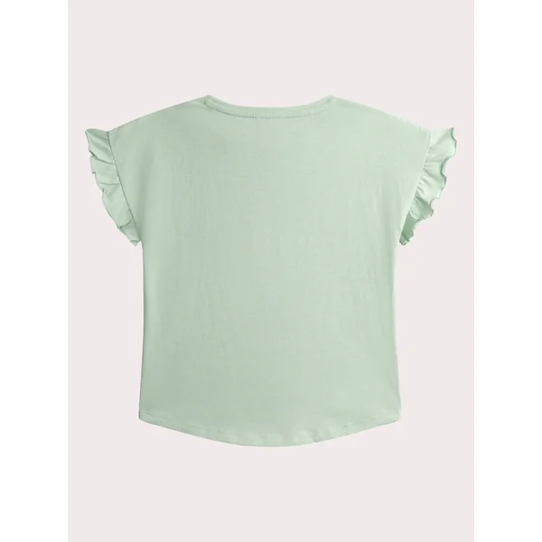 T-shirt vert d'eau à manches volantées animation oiseau - Soins Bébé Naturels & Produits Maman Après Naissance