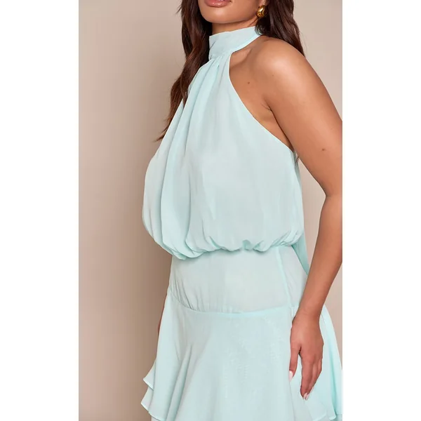 Turquoise Robe Mini Trapèze Col Montant Shape