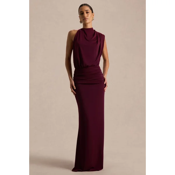Umaira | Robe Longue Bordeaux à Col Montant