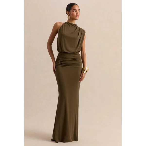 Umaira | Robe longue kaki à encolure haute