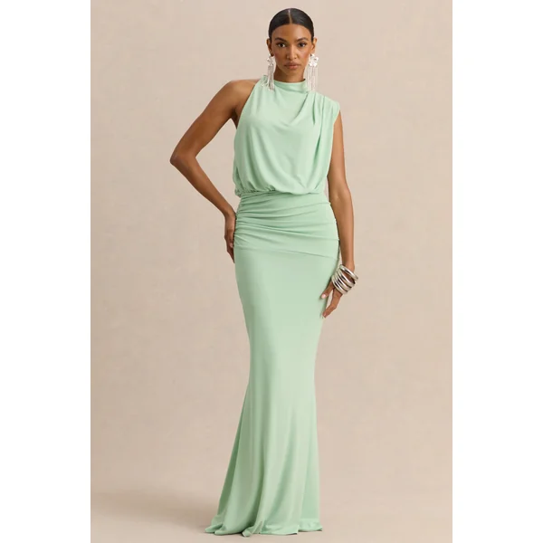 Umaira | Robe longue menthe à encolure montante