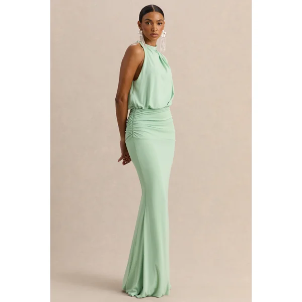 Umaira | Robe longue menthe à encolure montante