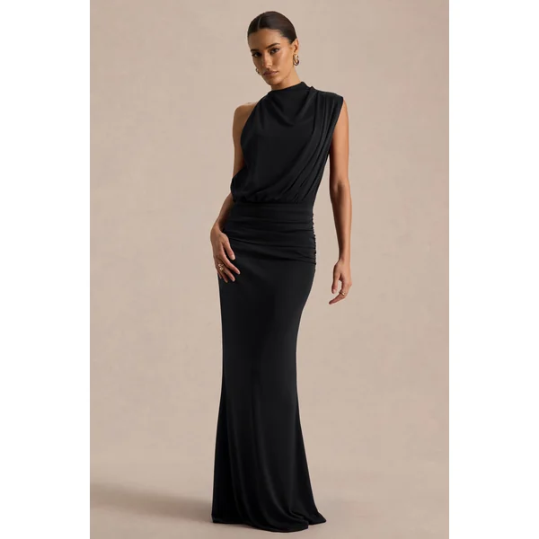 Umaira | Robe longue noire à encolure haute