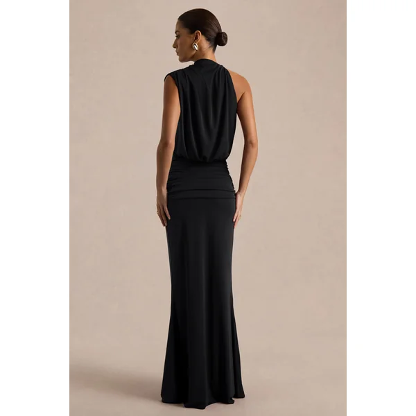 Umaira | Robe longue noire à encolure haute