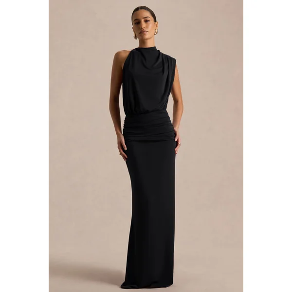 Umaira | Robe longue noire à encolure haute