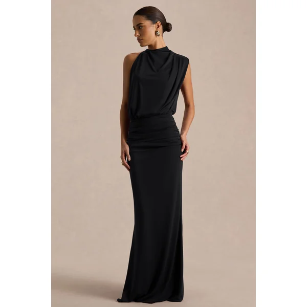 Umaira | Robe longue noire à encolure haute