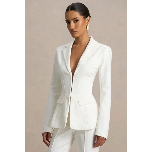 Unbeaten | Veste blazer blanche ajustée à corset