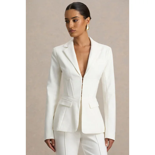Unbeaten | Veste blazer blanche ajustée à corset