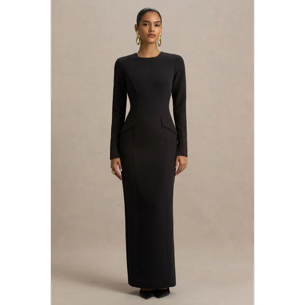 Vaila | Robe longue noire à encolure ronde