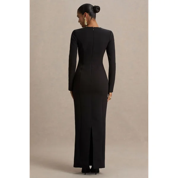 Vaila | Robe longue noire à encolure ronde