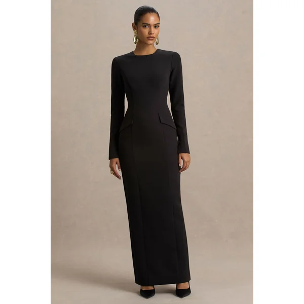 Vaila | Robe longue noire à encolure ronde