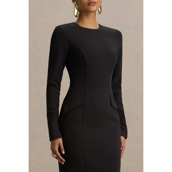 Vaila | Robe longue noire à encolure ronde