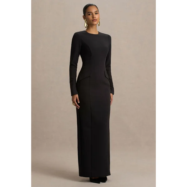 Vaila | Robe longue noire à encolure ronde