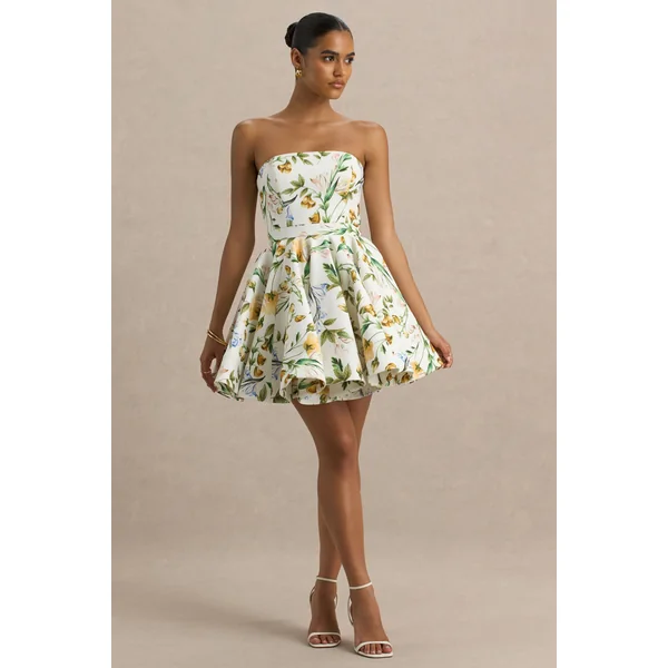 Valerian | Mini-robe bandeau à imprimé floral citron avec ourlet volanté