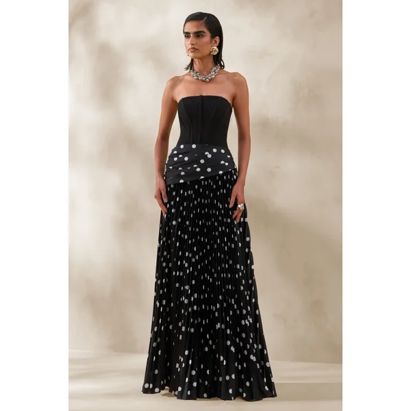 Valerisse | Robe longue bandeau noire et blanche à pois