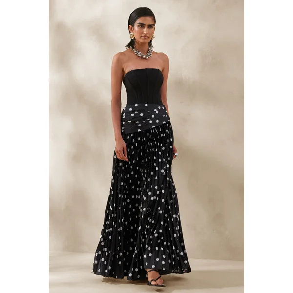 Valerisse | Robe longue bandeau noire et blanche à pois