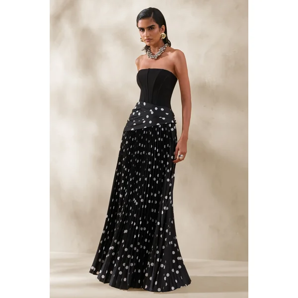Valerisse | Robe longue bandeau noire et blanche à pois