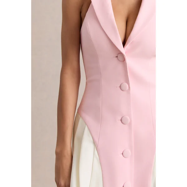Valetta | Mini-robe tailleur rose clair à encolure plongeante