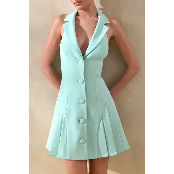 Valetta | Mini-robe tailleur sauge à décolleté plongeant