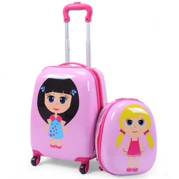 Valise 16 ’’ et Sac à Dos 12 ’’ pour Enfants Lot de 2 Bagages à Main avec Roulettes en PC avec Motif Fille Rose