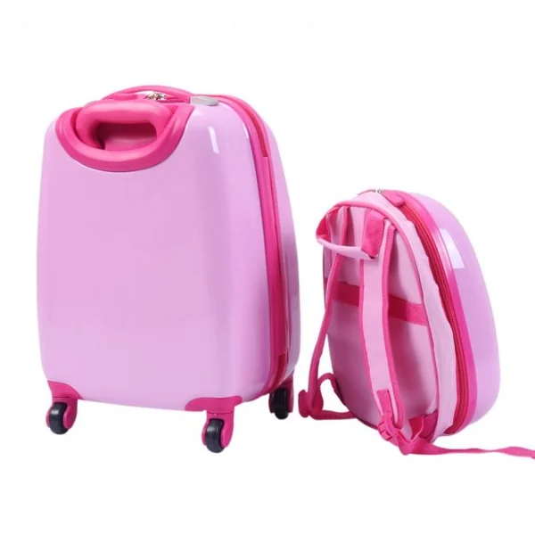 Valise 16 ’’ et Sac à Dos 12 ’’ pour Enfants Lot de 2 Bagages à Main avec Roulettes en PC avec Motif Fille Rose