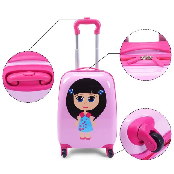 Valise 16 ’’ et Sac à Dos 12 ’’ pour Enfants Lot de 2 Bagages à Main avec Roulettes en PC avec Motif Fille Rose