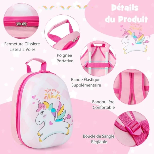 Valise 16 ’’ et Sac à Dos 12 ’’ pour Enfants Lot de 2 Bagages à Main avec Roulettes en PC et Abs avec Motif Licorne