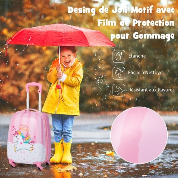Valise 16 ’’ et Sac à Dos 12 ’’ pour Enfants Lot de 2 Bagages à Main avec Roulettes en PC et Abs avec Motif Licorne