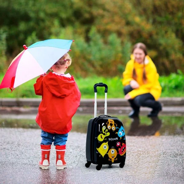 Valise 16’’ et Sac à Dos 12’’ pour Enfants Lot de 2 Bagages à Main avec Roulettes en PC et ABS avec Motif Petit Monstre