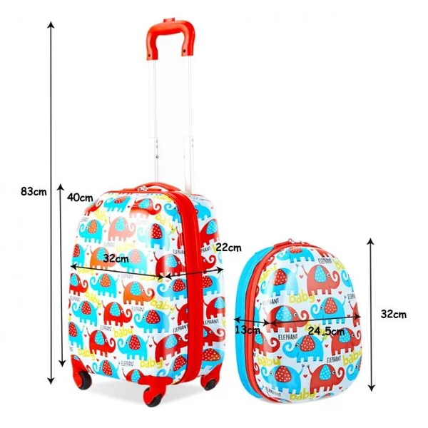 Valise 16 ’’ et sac à dos 12 ’’ pour enfants Lot de 2 bagages à main avec roulettes en PC et ABS avec Motif éléphant