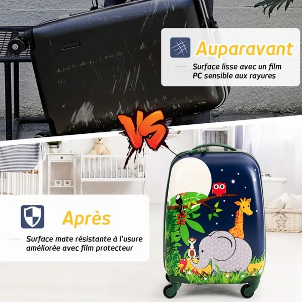 Valise Enfant+ Sac à Dos Bagage Trolley à Roulettes pour Enfant Motif Animaux Idéal pour Voyage avec Enfant
