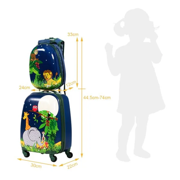 Valise Enfant+ Sac à Dos Bagage Trolley à Roulettes pour Enfant Motif Animaux Idéal pour Voyage avec Enfant