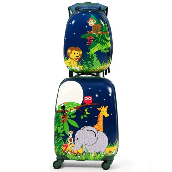 Valise Enfant+ Sac à Dos Bagage Trolley à Roulettes pour Enfant Motif Animaux Idéal pour Voyage avec Enfant