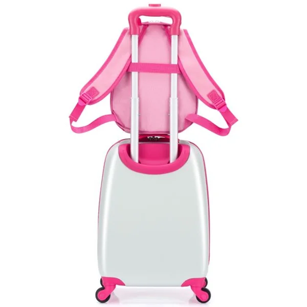Valise Enfant + Sac à Dos Bagage Trolley à Roulettes pour Enfant Motif Hibou en ABS Robuste