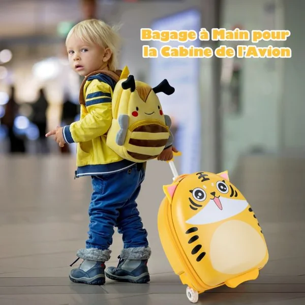 Valise Enfants à Roulettes 16’’ avec Roues Lumineuses Bagages Enfant avec Poignée Rétractable 68,5-83,5CM Tigre