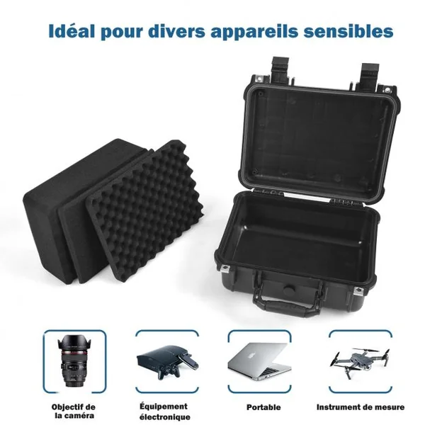 Valise Etanche pour Appareil Photo Professionnel et 3 Inserts en Mousse avec Poignée Ergonomique 34,5x15x29cm Noir