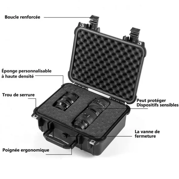 Valise Etanche pour Appareil Photo Professionnel et 3 Inserts en Mousse avec Poignée Ergonomique 34,5x15x29cm Noir