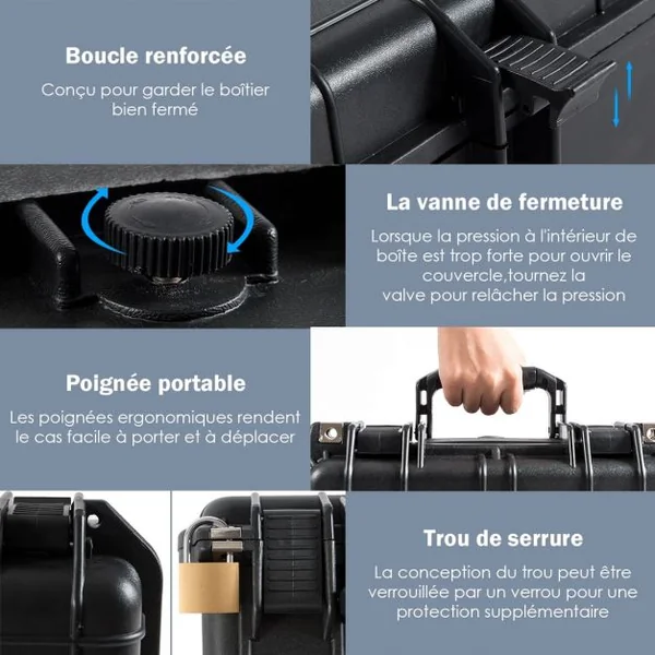 Valise Etanche pour Appareil Photo Professionnel et 3 Inserts en Mousse avec Poignée Ergonomique 41x33x17,5cm Noir