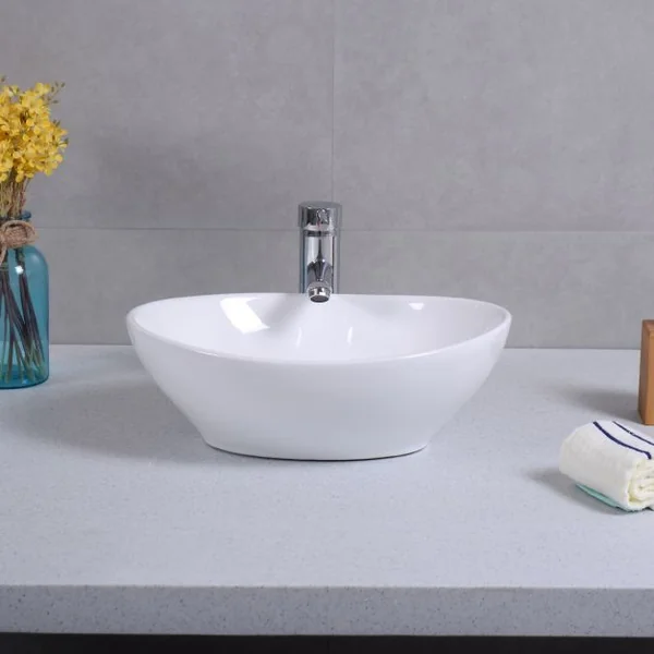 Vasque Lavabo Ovale à Poser Design Moderne pour Salle de Bain et Toilettes en Céramique Robuste 41x335x14cm Blanc