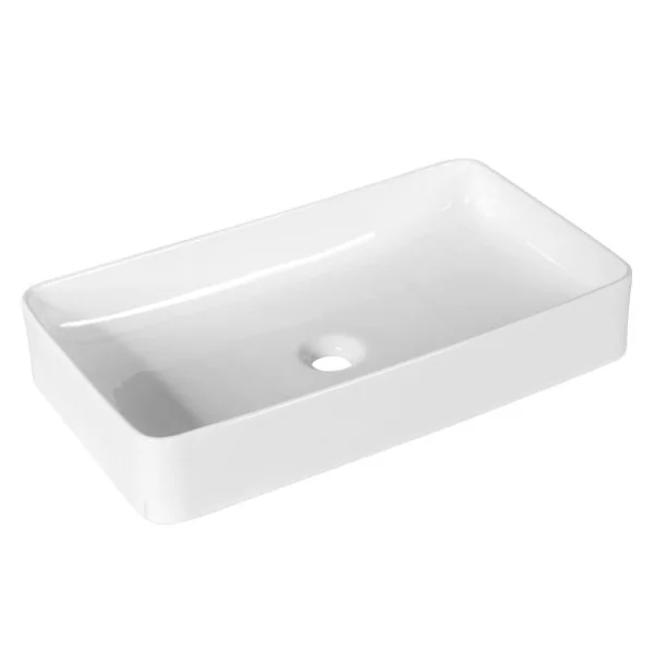 Vasque à Poser Lavabo Salle de Bain 60 x 35 cm avec Vidange Escamotable Conception de Glaçure en Porcelaine Blanche Blanc