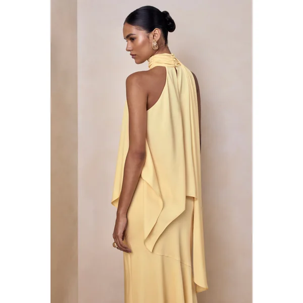 Vayla | Jupe longue asymétrique taille basse en satin mat citron