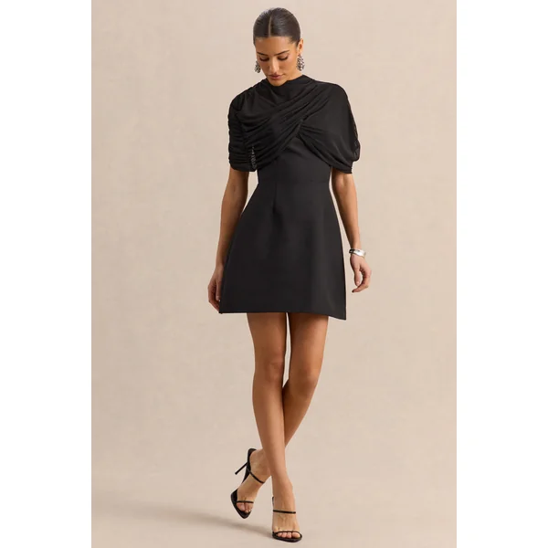Veda | Mini-robe noire à col montant