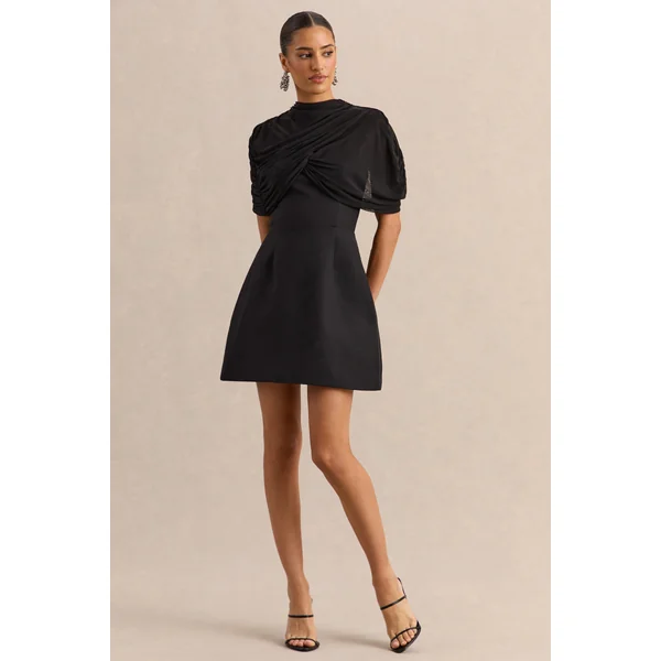 Veda | Mini-robe noire à col montant