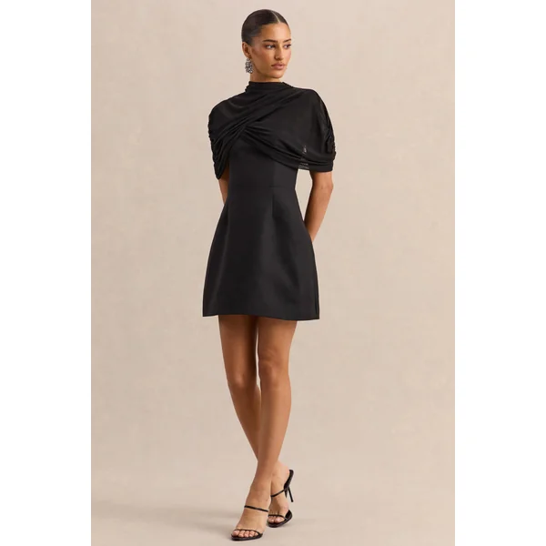 Veda | Mini-robe noire à col montant